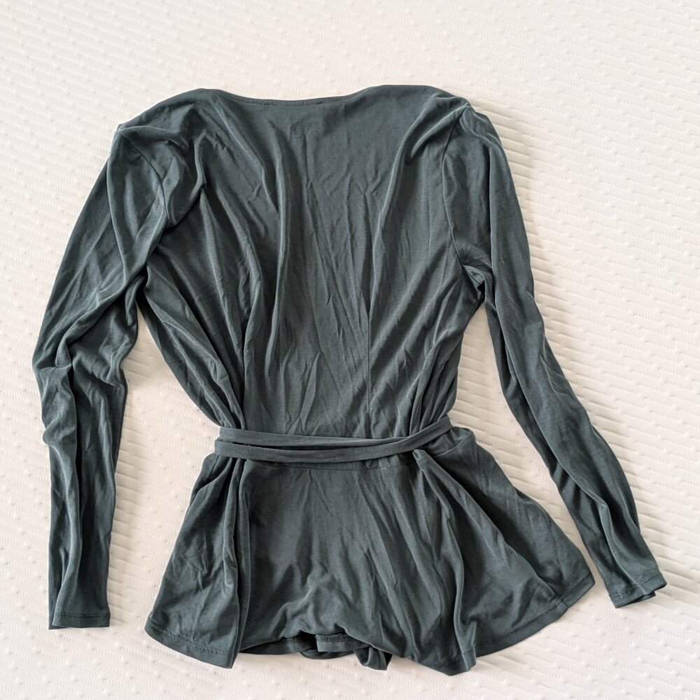 LOFT Sandwashed Sea Green Wrap Top, Size Small - Picture 3 of 5